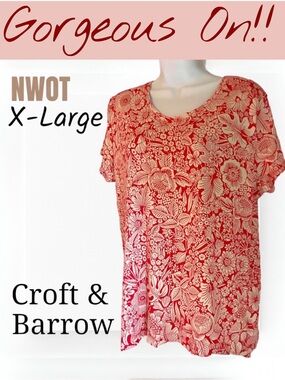 Croft & Barrow Red Floral Print Short Sleeve Top XL